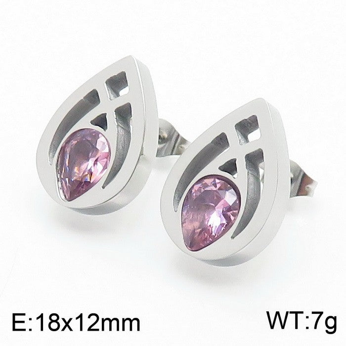 Aretes gota plateados/cristal lila  acero inoxidable 316L