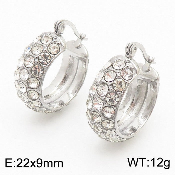 Argollas plateadas /cristales blancos acero inoxidable 316L