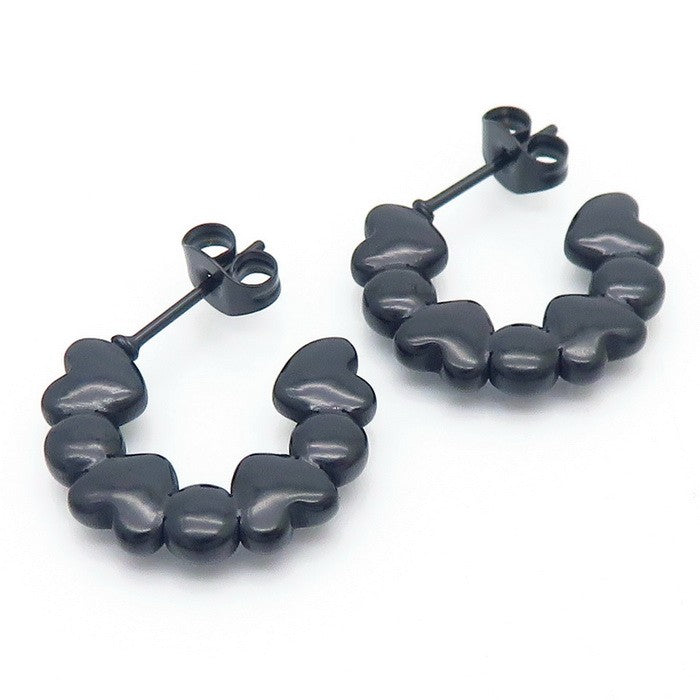 Argollas peq. negras corazones acero inoxidable 316L
