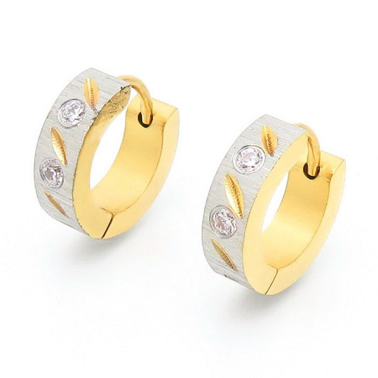 Aretes hugghies plateadas/doradas/cristales blancos acero inoxidable 316L