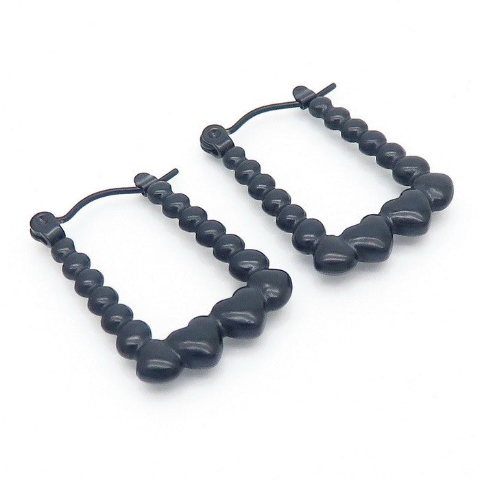 Argollas cuadradas negras corazones acero inoxidable 316L