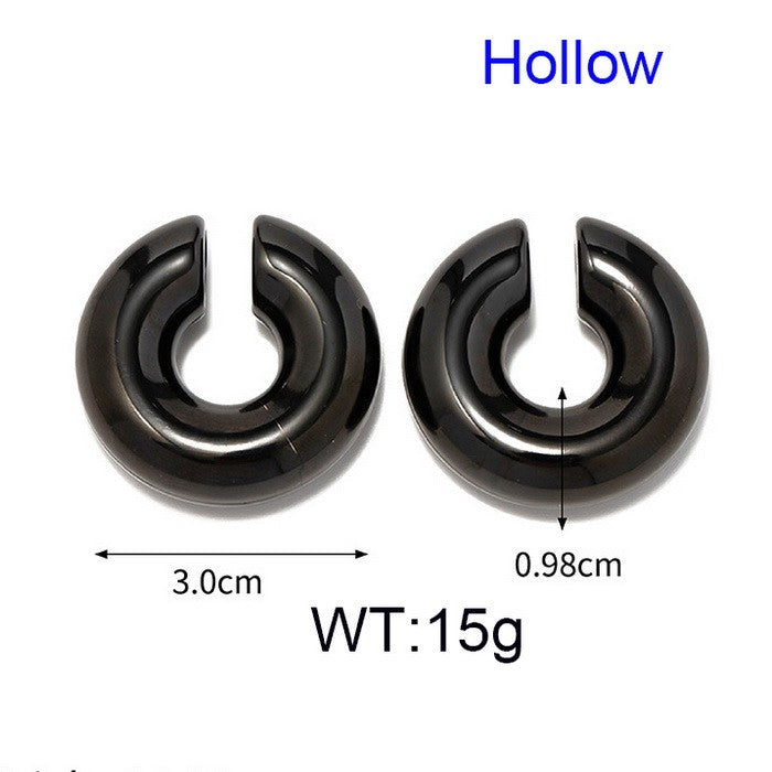 Ear cuffs grandes negros redondos acero inoxidable 316L
