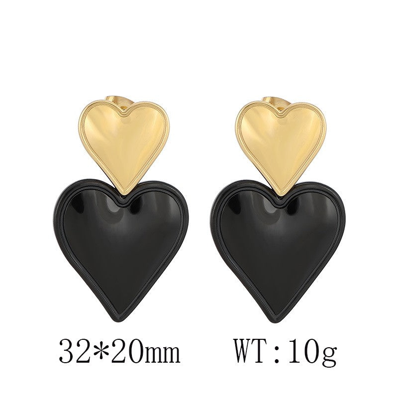 Aretes corazon negro/oro 14K laserada acero inoxidable 316L