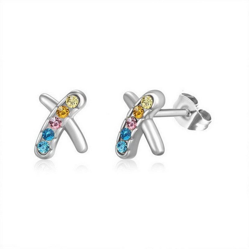 Aretes en X plateados/cristales colores acero inoxidable 316L