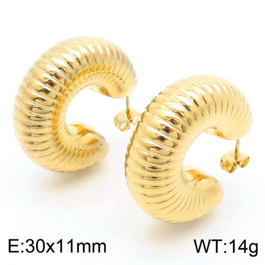 Argollas medianas gruesas oro 14K laseradas acero inoxidable 316L