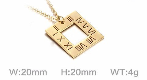 Cadena cuadrado numeros romanos oro 14K laserada acero inoxidable 316L