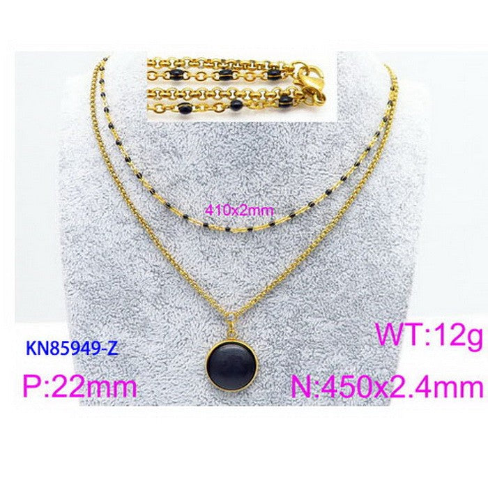 Cadena doble oro 14K laserada onyx acero inoxidable 316L