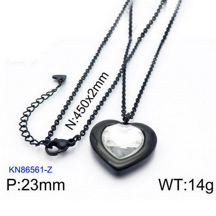 Cadena corazon negra/cristal  blanco acero inoxidable 316L