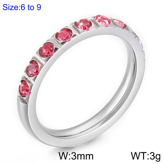 Anillo aro plateado con cristales rosados acero inoxidable 316L