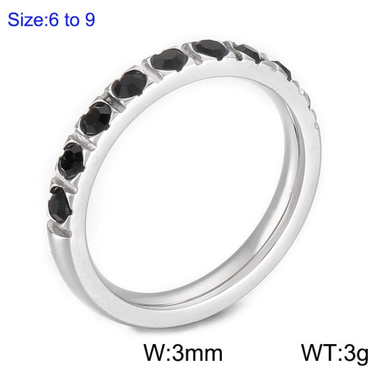 Anillo aro plateado con cristales negros acero inoxidable 316L