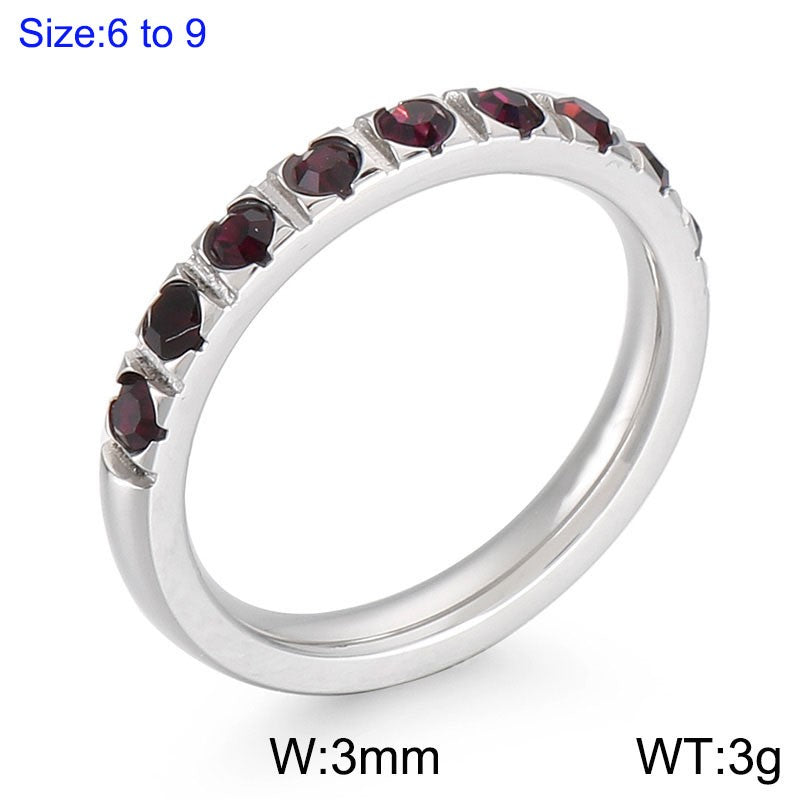 Anillo aro plateado con cristales rojos acero inoxidable 316L
