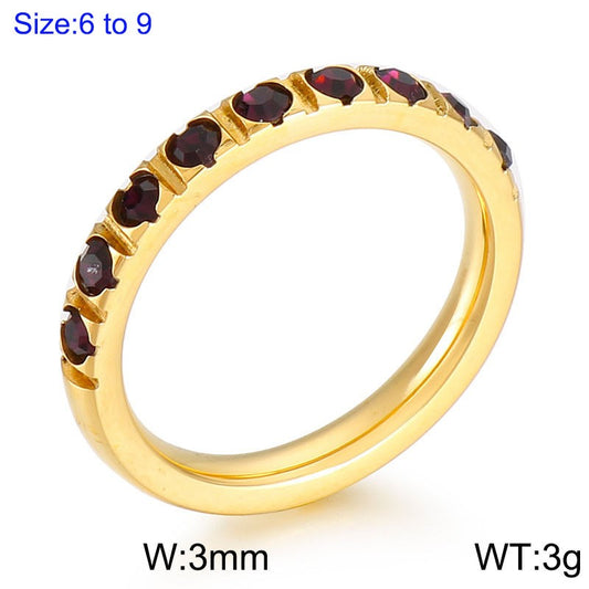 Anillo aro oro 14K laserado con cristales negros acero inoxidable 316L