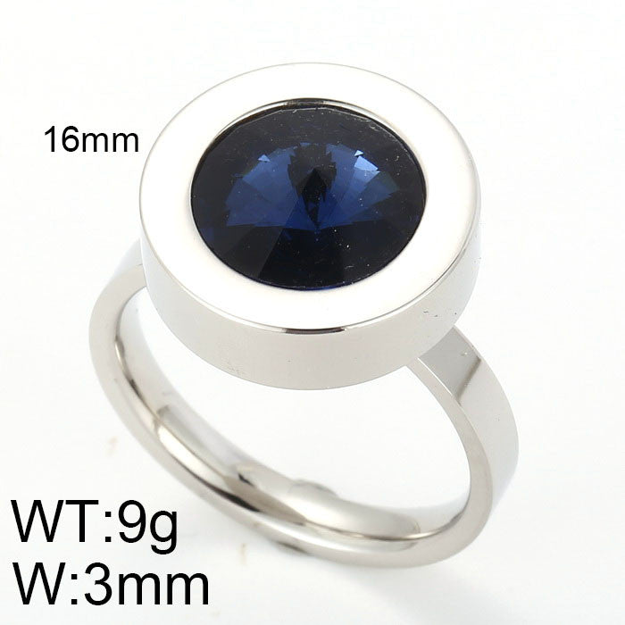 Anillo plateado cristal austriaco redondo azul acero inoxidable 316L