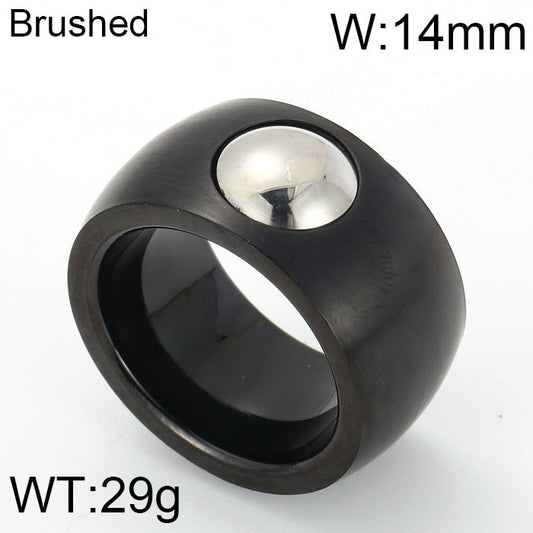 Anillo negro/plateado ancho y acero inoxidable 316L