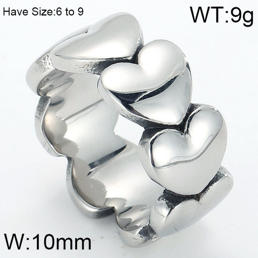 Anillo plateado corazones acero inoxidable 316L