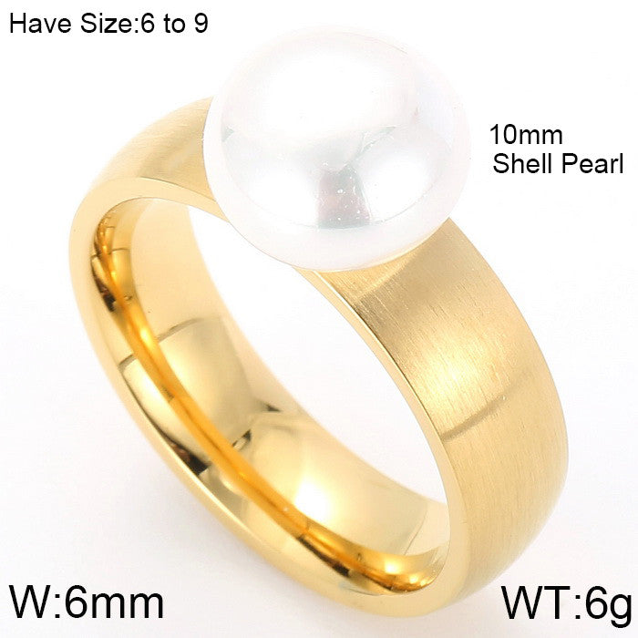 Anillo oro 14K laserado perla acero inoxidable 316L