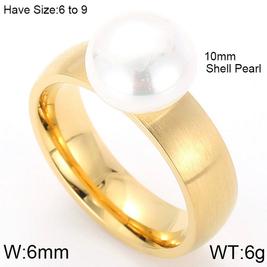 Anillo oro 14K laserado perla acero inoxidable 316L