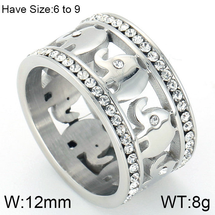 Anillo elefantes plateado/cristales acero inoxidable 316L