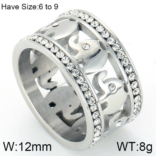 Anillo elefantes plateado/cristales acero inoxidable 316L