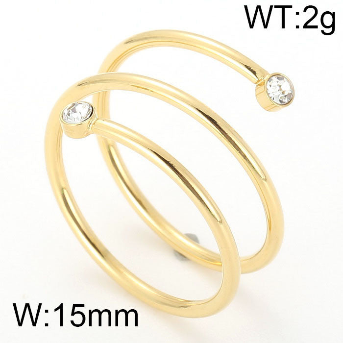 Anillo oro 14K laserado enredadera/cristales acero inoxidable 316L,15mm