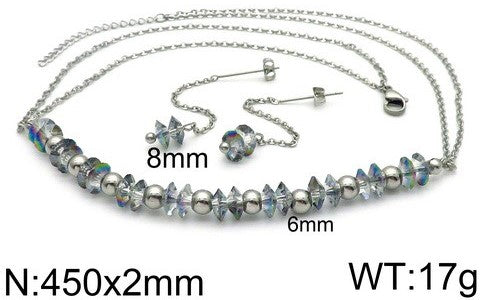 Set cadena y aretes largos plateados/cristal gris acero inoxidable 316L