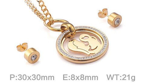 Set cadena y aretes virgen oro 14k laserado/cristal acero inoxidable 316L