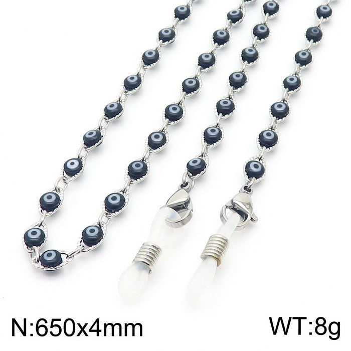 Cadena para lentes ojitos turcos negros acero inoxidable 316L